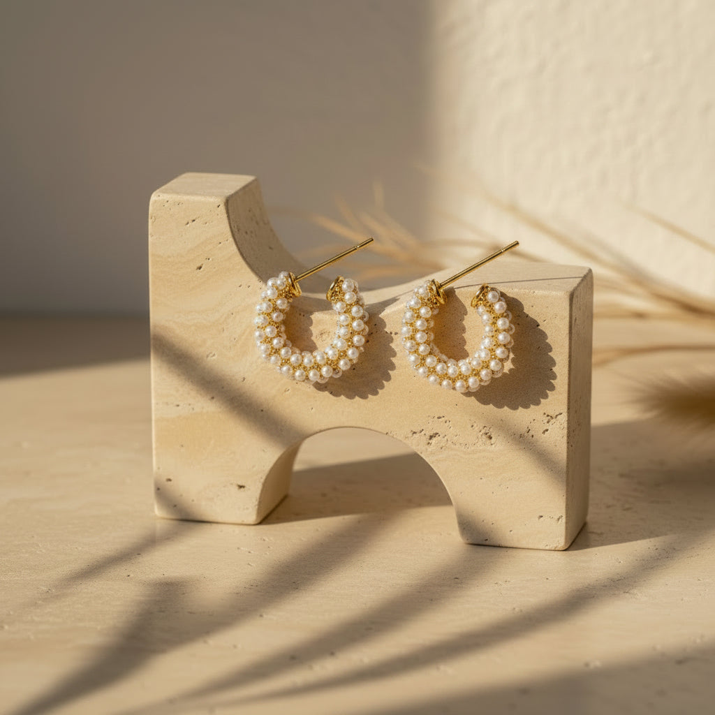 Mini Pearls Hoop Earrings
