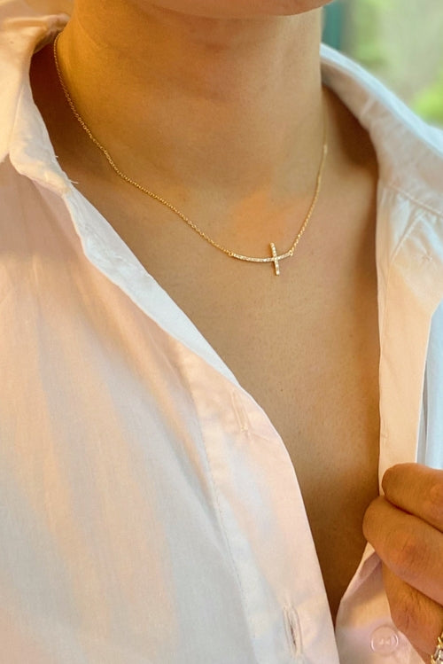 Gold Side Cross Necklace