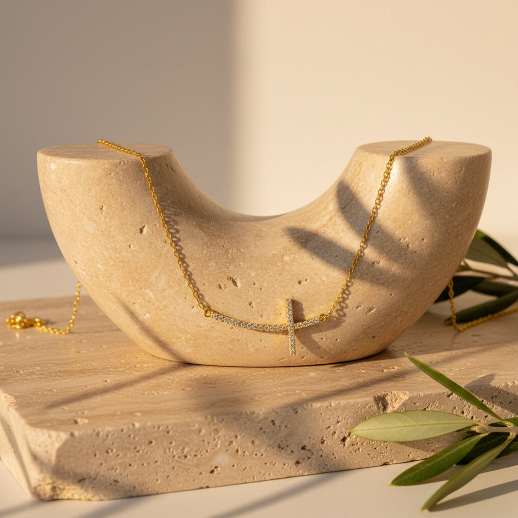 Gold Side Cross Necklace