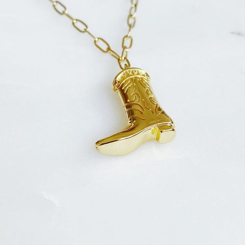 Golden Cowgirl Boot Necklace Tarnish and Water Resistant