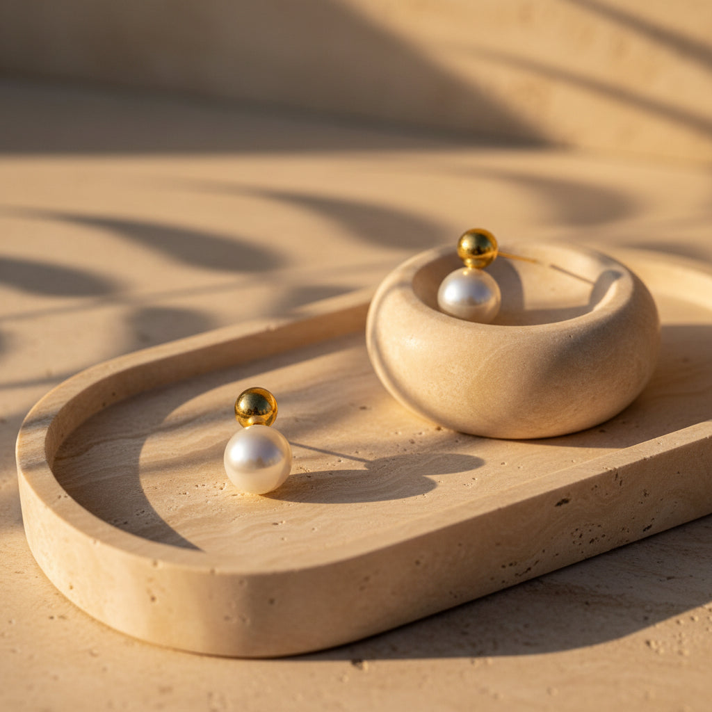 Ball And Pearl Stud Earrings
