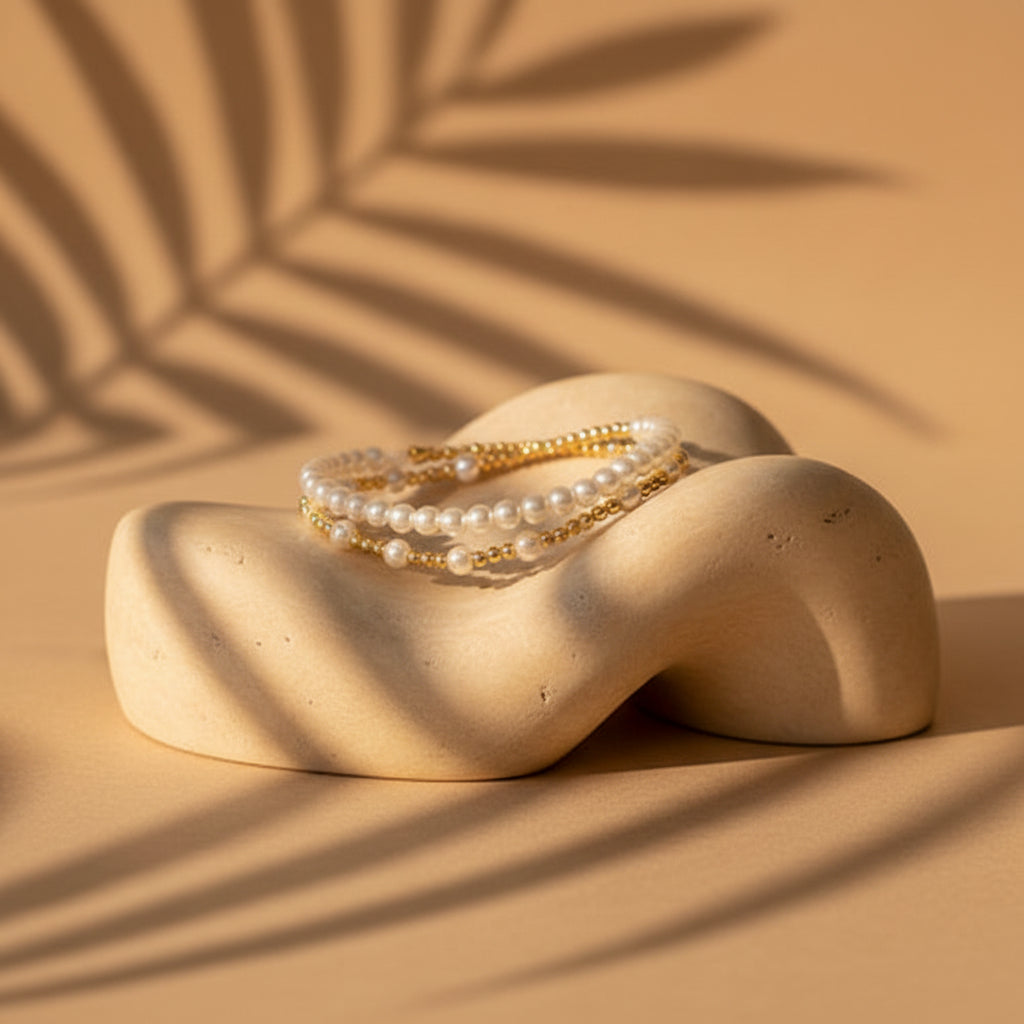 Pearls And Gold Bracelet Set Of 2