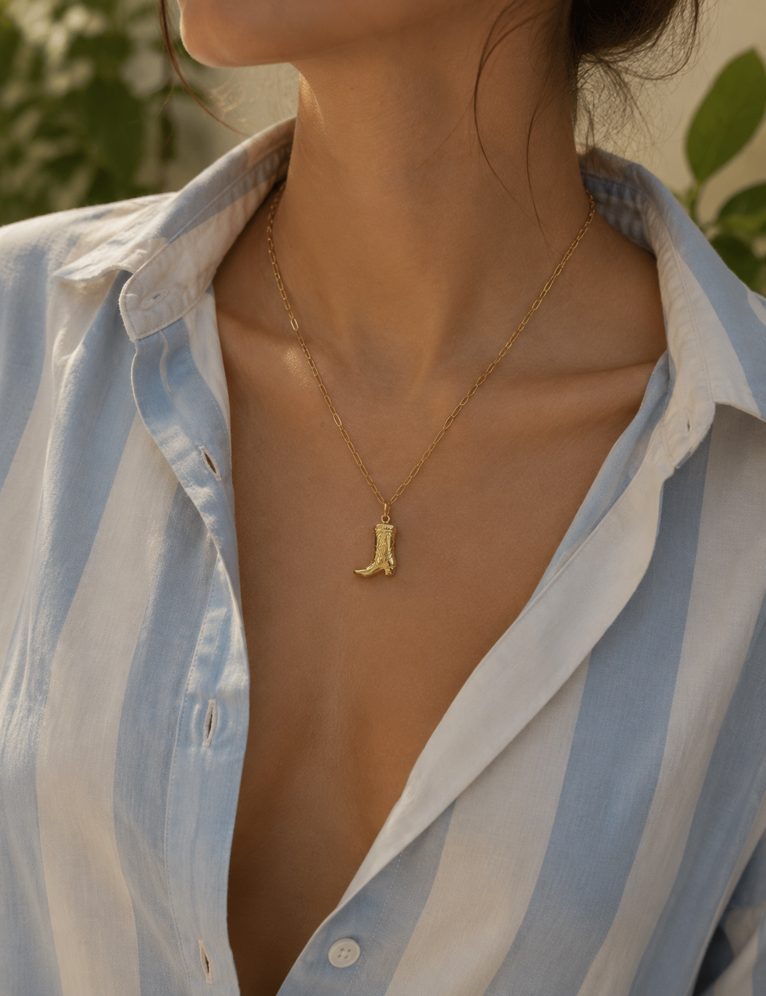 Golden Cowgirl Boot Necklace Tarnish and Water Resistant