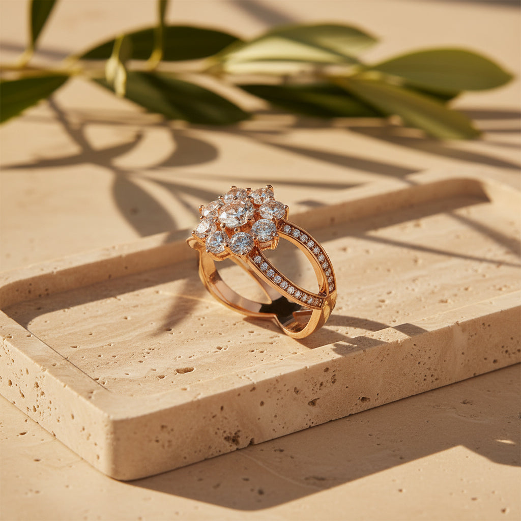 Rose Gold Crystal Cluster Ring